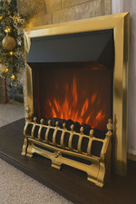 Brass Electric Fire Inset Freestanding Fireplace Remote Control LED Flame Heater