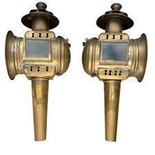 Antique Pair Of Victorian Brass Carriage Lamps Wall Light 19th Century