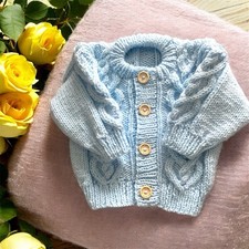 3-6 Month Blue Aran Cardigans Hand Knitted Brand New
