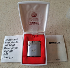 Vintage Ronson Varaflame Lady's Lighter Brush Silver Retro - Original Box