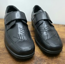 Fly Flot Ladies Black Leather Shoes Anatomic Comfort Fit UK 7.5 EU 41 Low Wedge