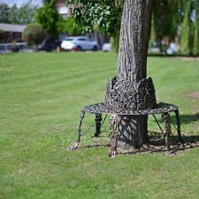 Deluxe Antique Black & Gold Garden Tree Seat Or Tree Bench