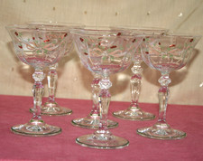 VINTAGE ETERNAL BEAU, SIX COUPE GLASSES, CHAMPAGNE, MARTINI, GREEN RIM, FLUTED