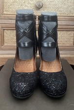 Chie Mihara ‘Gini’ Black Suede/Leather Pixel Print Open Front Ankle Boots UK7/40