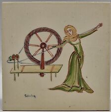 Packard & Ord Hand-Painted Tile "Spinning" Pilkington Blank C1950