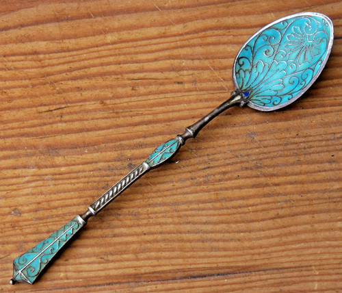 Solid silver enamel spoon - solid,