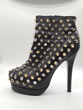 Kandee Black Leather Gold Silver Studded Platform Boots EU38