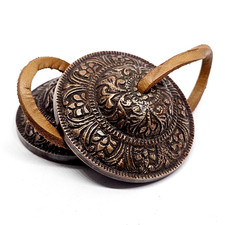 Tingsha Bells Lotus Flower Tibetan 2.6" Cymbals Buddhist Chime Leather Lace