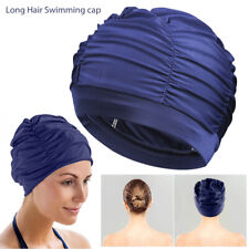 Nylon Soft Elastic Swimming Cap Long Hair Swim Pool Hat Men Women Blue