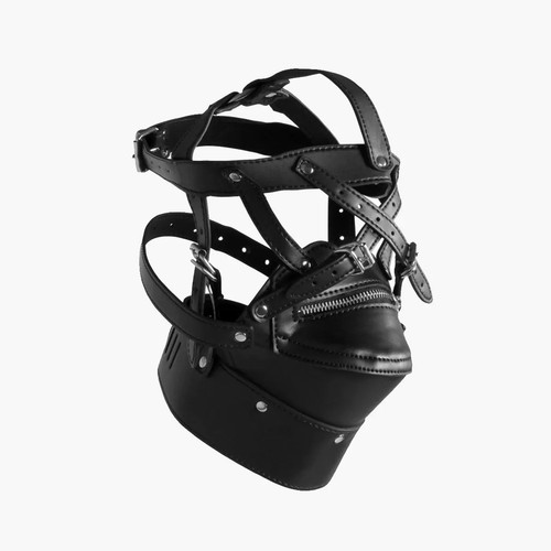 Leather bdsm hood zip - hood, mouth