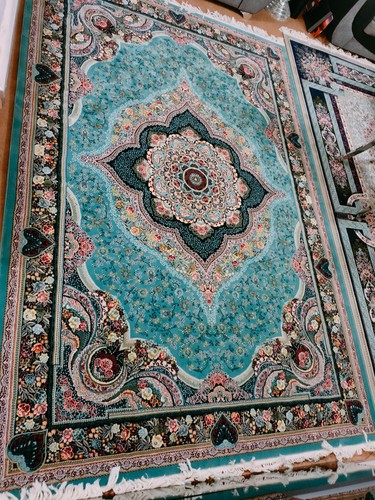 Blue teal carpet - carpet,, hand