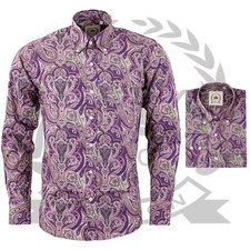 Relco Paisley Shirt Long Sleeve Button Down Collar Retro Vintage Floral Purple