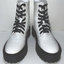 Womens Platform Boots Size 6 (UK) Lace-Up Chunky Goth Grunge Biker Rock In White