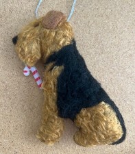 AIRDALE / WELSH TERRIER with CHRISTMAS CANDY CANE - Part needle felted DOG