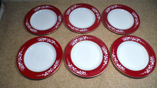 Set of 6 Vintage JAJ Pyrex Red Hawthorn  8.5" Luncheon ~ Salad  Plates EXCELLENT
