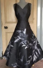 Stunning COAST Black Silver Grey Floral Fit Flare Occasion Midi Dress Size 14