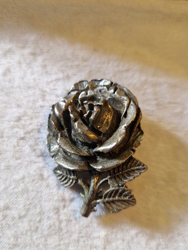 Vintage pewter rose brooch - vintage,