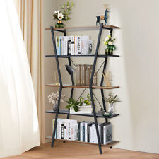 5Tier Industrial Bookcase Vintage Storage Unit Rustic Metal Tall Display Cabinet