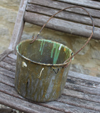 Vintage metal paint kettle - vintage,