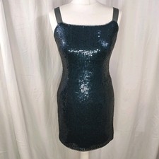 Monsoon Vintage Womens Mini Dress Blue Sequin Beaded Size UK 10 Square Neckline