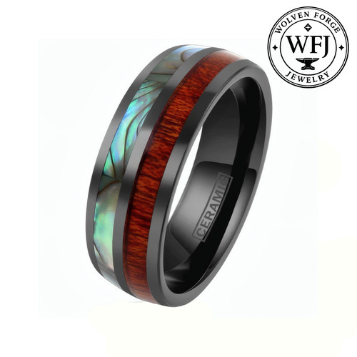 Black tungsten ring abalone - tungsten,