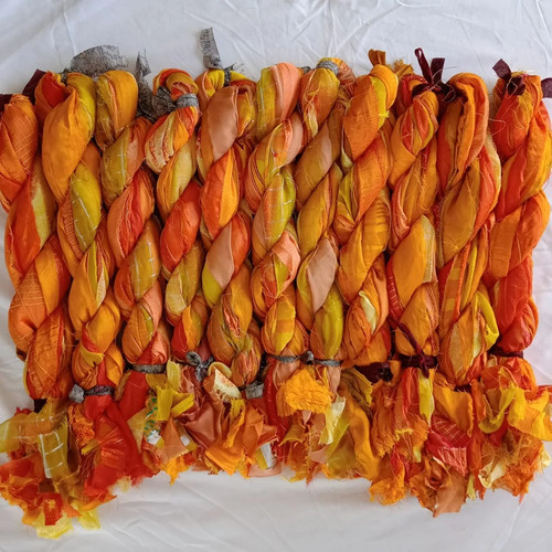 Orange yellow recycled sari - recycled,