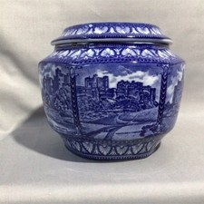 C1910 Mahling Ringtons Octagonal Blue & White Pottery Tea Caddy - Castle Scenes