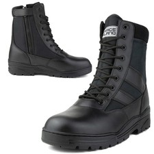 Black Leather Army Patrol Combat Boots SIDE ZIP Security Cadet Military 923