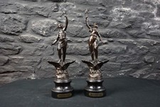 Small Pair of Antique French Spelter Figures Day & Night ~ Country House Decor