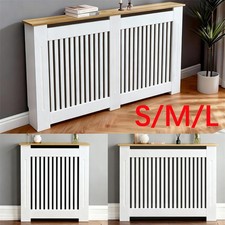 92cm High Radiator Cover Modern Vertical Slat Grill MDF Cabinet White/Oak Finish