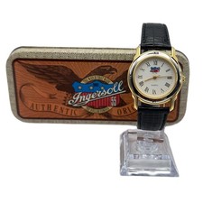 Ingersoll 55 Quartz Roman Dial Gents Watch Black Strap Tin Box Papers Vintage UK