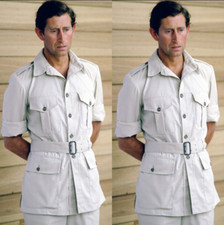 White Retro Men's Safari Jackets Belted Multi-Pockets Gentry Hunting Outerwear