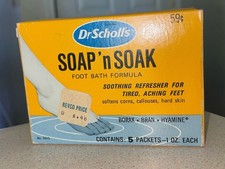 Vintage Dr. Scholls Soap 'n Soak 1972 Foot Soak 4 Pack In Original Box Prop