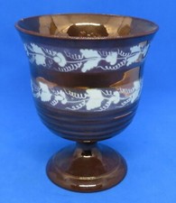 Copper lustre vintage Victorian antique pink band goblet wine cup glass