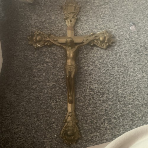 Vtg brass crucifix cross - brass,