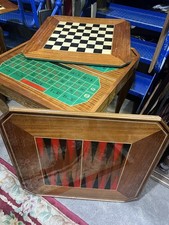 Mahogany and Strung Games Table Compendium with Back Gammon Roulette Chess Board