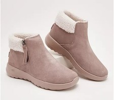 Skechers On-the-GO Joy Sherpa-Lined Ankle Boots-Happily Cozy-Dk Taupe-9M-A520162