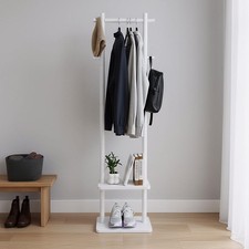 Wooden Coat Rack Stand,Heavy Duty Garment Rack with Shelves,Freestanding Clot...
