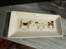 Fishs Eddy DOG WALKER 7" rectangular tray Sara Mills designer Beagle Pug Puggle