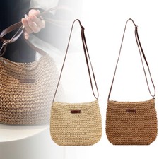 Womens Straw Crossbody Bag Ladies Summer Beach Handbag Woven Rattan Tote