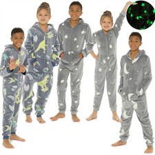 Kids Glow In The Dark Fleece 1Onesie Boys Girls All In One 5-13 Years