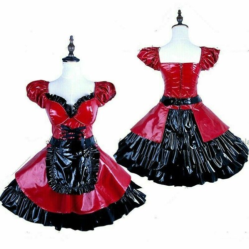 Red black pvc lockable sissy - red-black,