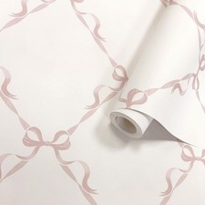 Cream Pink Ribbon Wallpaper