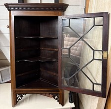 Wall Hung Inlaid Mahogany & Veneer Corner Display Cabinet