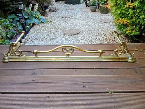 Brass fireplace fender - fender, gold
