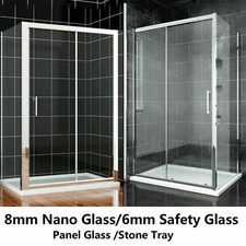 Sliding Shower Enclosure Door And Tray Walk In 6/8mm Glass Cubicle Side Panel