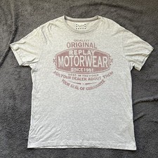 Replay Motorwear Men's T-Shirt XXL Grey with Logo Short Sleeve Crew Neck VCG.