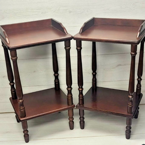 Pair vintage dark wood side - dark,