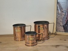 COPPER GRAIN MEASURING CUPS SET OF 3 ANTIQUE GRADUATED Made In England 