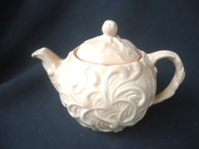 vintage Chrys- Sylvac pink peach teapot tea pot embossed leaf vine design